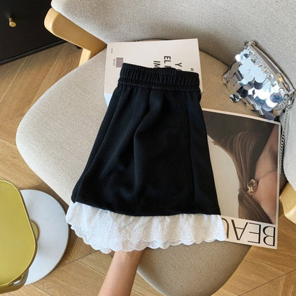 Lace Splicing Sports Casual Shorts for Women 2025 New Elastic High Waist Slimming Versatile Loose Wide Leg Pants