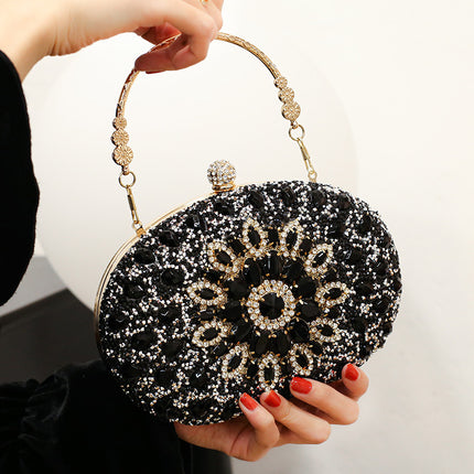 Cross-border Fashion Diamond-encrusted Sunflower Bag Dinner Portable Oval Bag Shiny Rhinestone Gift Bag
