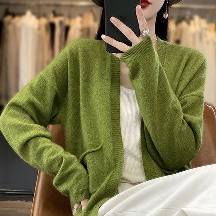 Solid Color Cardigan Women's Loose Knitwear Spring & Fall New Versatile Outwear Short Shawl Long-sleeved Slim Outer Top