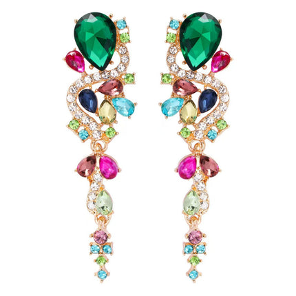 Cross-Border New Diamond Earrings Geometric Symmetry Light Luxury Long Earrings for Girls Simple and Cute Glass Rhinestones