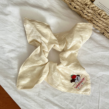 Cute Beige Puppy Satin Square Scarf Hair Tie for Women, High-End Hair Tie, Square Hair Accessory, Large Korean Style