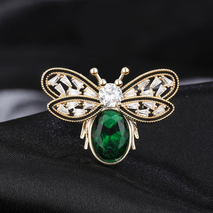 New Simple High-End Smart Micro-Encrusted Green Crystal Bee Brooch Animal Collar Pin Sweater Suit Clothing Accessories