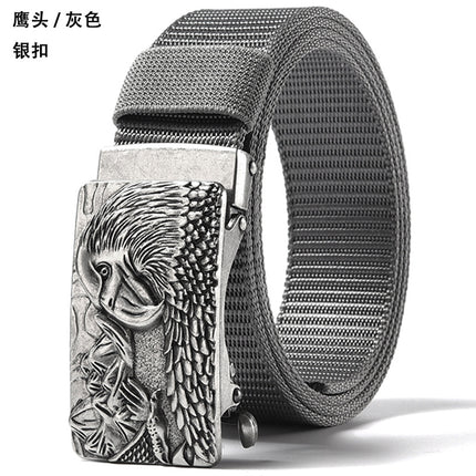 Canvas Belt Men's Toothless Automatic Buckle Middle-aged and Young People's Long plus size Business Jeans Retro Nylon Pants Belt