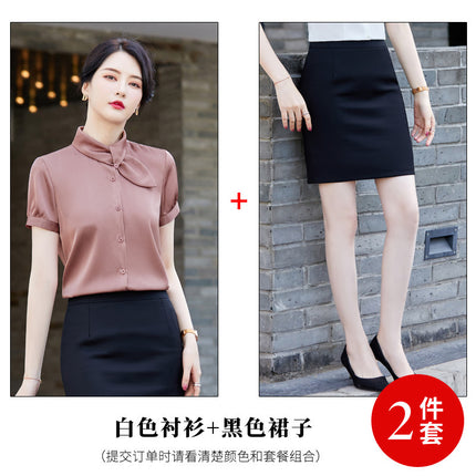 Summer New Fashion Temperament Professional Women's Short-sleeved Shirt Hotel Front Desk Beautician Jewelry Shop Work Clothes Set