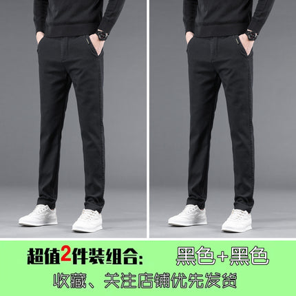2024 Autumn and Winter Thickened Men's Casual Pants New Style Warm Explosions Straight Slim-fit Business High-end All-match Pants for Men