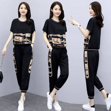 Casual Sports Suit for Women 2025 Summer New Loose Age-Reducing Fashionable Slim Casual Leggings Suit Pants Trendy