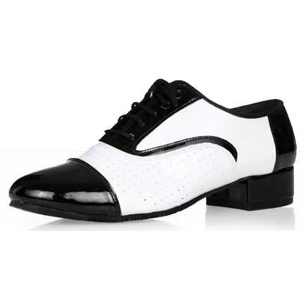 Latin dance shoes men's leather black and white international dance shoes square dance adult breathable soft bottom modern dance ballroom dance