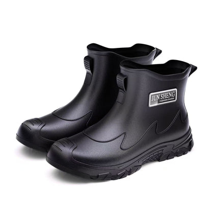 Korean Style Gray Tendon Waterproof Shoes, Anti-Fouling and Stain-Resistant Short Rain Boots, One-Piece Waterproof Men's Shoes, Outdoor Rain Boots, Glue Shoes