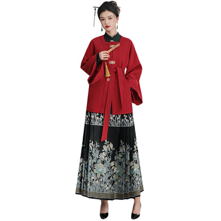 9670 winter Christmas New Year battle gown women's improved long red wool coat New Year clothes back-to-door wedding clothes toast clothes
