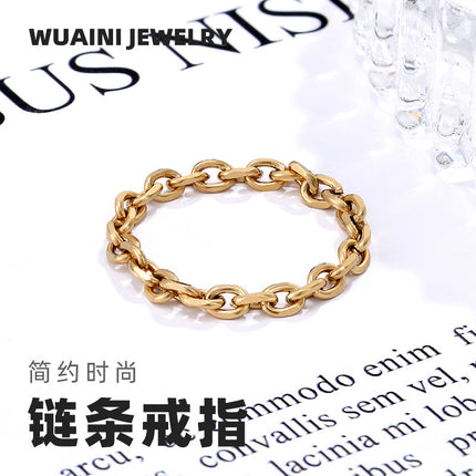 Cross-border French Advanced Chain Ring Soft Chain 14K Gold Titanium Steel Electroplated Women's Niche Simple Fashion Accessories Wholesale