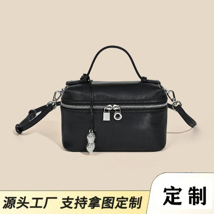 European and American Retro 25 Spring and Summer New Top Layer Vegetable Tanned Cowhide Small Square Bag Fashionable Simple Lunch Box Bag Leather Small Bag for Women
