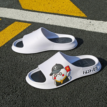 Slippers for Men, Summer Outdoor Wear, Indoor Home Bathroom, Non-Slip Couple Style, Cartoon Thick Soft-Soled Sandals, Men's Trendy Slippers