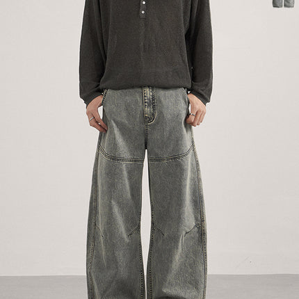 Lktm Men's Washed Vintage Deconstructed Slub Casual Pants Unisex Versatile Silhouette Slimming Floor-Length Trousers