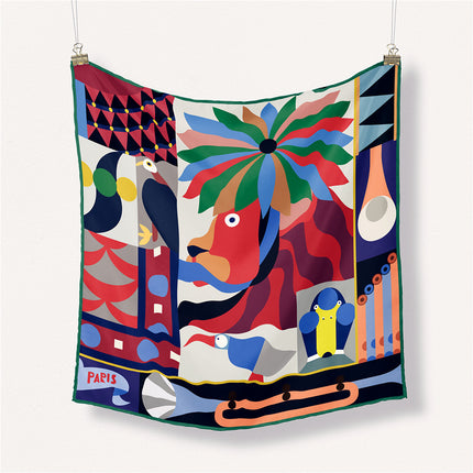 53cm Korean style Cartoon All-match decorative twill printed Women's Small square scarf scarf small scarf decorative painting