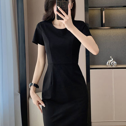 Gray Short-Sleeved Dress for Women Summer 2025 New Jewelry Store Work Clothes Waist Slimming Look Professional Elegant Skirt