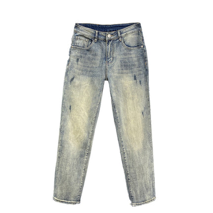 Light Luxury light blue Jeans Men's Slim Fit Small Foot Stretch Spring and Autumn Stretch Casual Trousers Men's 2024 New Arrival