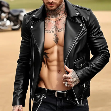 Cross-Border Men's Motorcycle Pu Leather Jacket Street Motorcycle Functional Style European and American Leather Jacket Fitted Handsome Zipper Leather Jacket