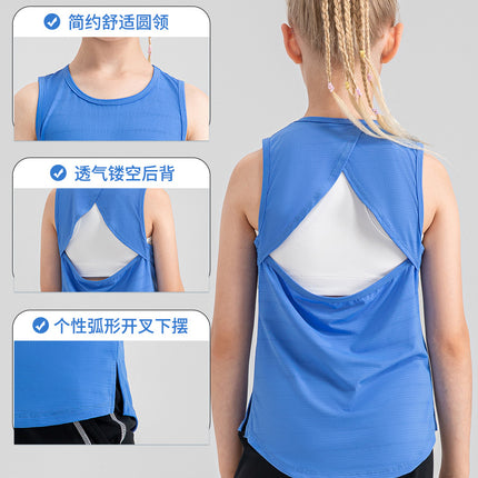 Girls Loose Sports Vest Ice-Feel Quick-Drying Sports Top Cut Out Breathable Fitness Running Vest 33105