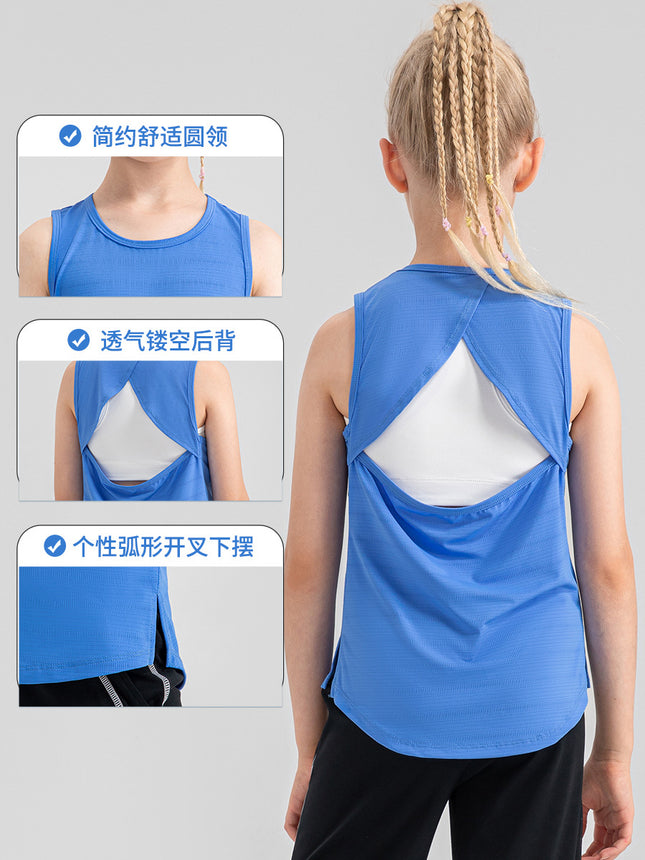 Girls Loose Sports Vest Ice-Feel Quick-Drying Sports Top Cut Out Breathable Fitness Running Vest 33105