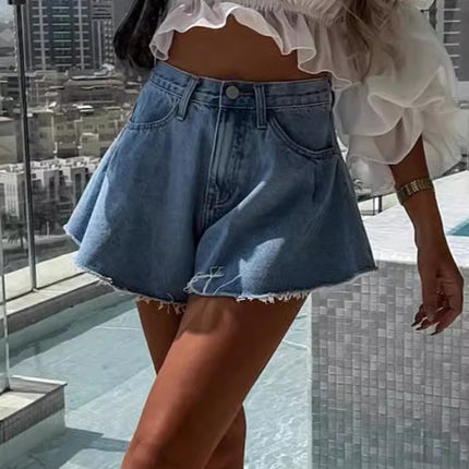 Europe and the United States INS explosion high waist umbrella hot pants Denim shorts