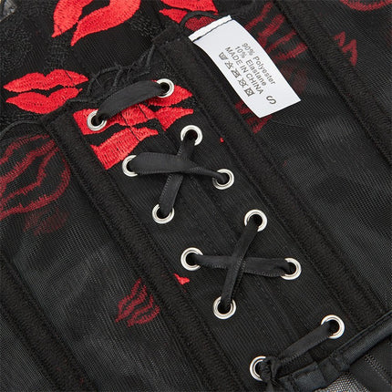 New Mesh Red Lip Print Pattern Women's Tube Top Breathable Palace Top Aliexpress Cross-Border Supply