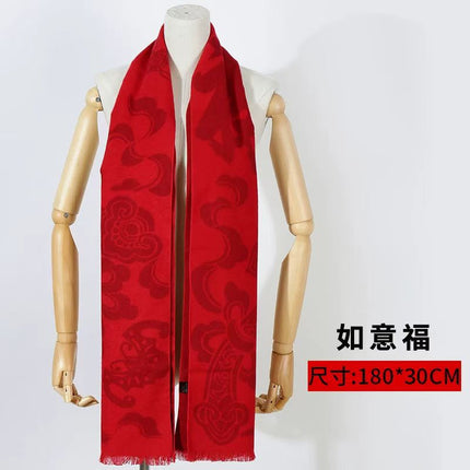Annual Scarf Logo Chinese Red Embroidery Big Red Classmate Party Pattern Opening Cashmere Autumn and Winter for Men and Women