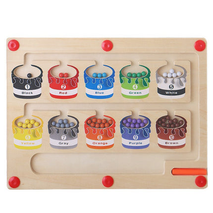 Children's Wooden Magnetic Pen Cognitive Early Education Maze Digital Color Classification Counting Board Bead-Moving Educational Toy