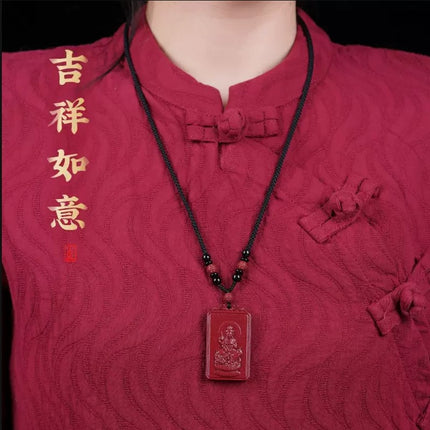 Natural raw ore cinnabar double-sided Buddha pendant twelve Zodiac men's and women's necklace portable pendant Manshu Bodhisattva