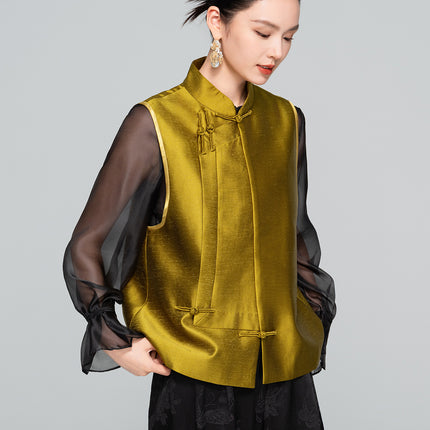 【Zhihetang】2026 Spring New Style New Chinese Style Stand Collar Buttoned Vest for Women, High-End Sleeveless Layered Vest