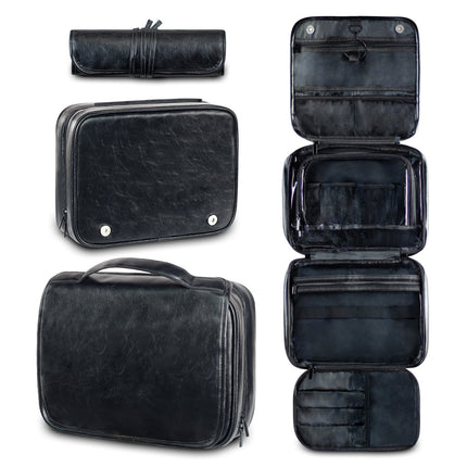 2024 new men's business pu wash bag large capacity High sense storage partition waterproof cosmetic bag storage bag