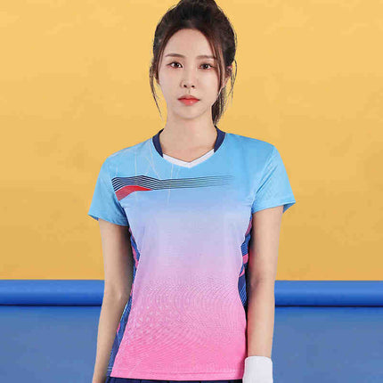 Badminton Clothing Top Men's Short-sleeved Quick-drying Women's Air Volleyball Competition Clothing Training Table Tennis Team Clothing Printing Summer