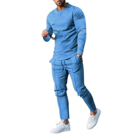 European goods foreign trade men's suit spring and autumn two-piece crew neck long sleeve t-shirt trousers suit men's autumn casual wear