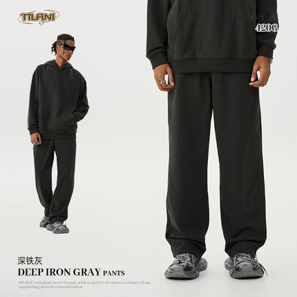 TILANI Men's 2025 Heavy Terry Sweater Pants American Style Trendy Brand Solid Color Trendy Men's suit Hoodie Straight Pants