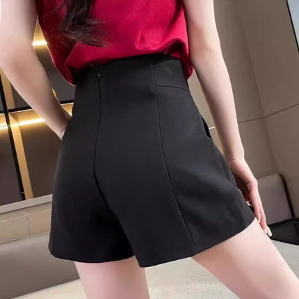 Shorts Women's Spring and Summer Outer Wear 2025 New Arrival Loose Black Suit High Waist A- Shaped plus size Slimming Wide Legs All-Match