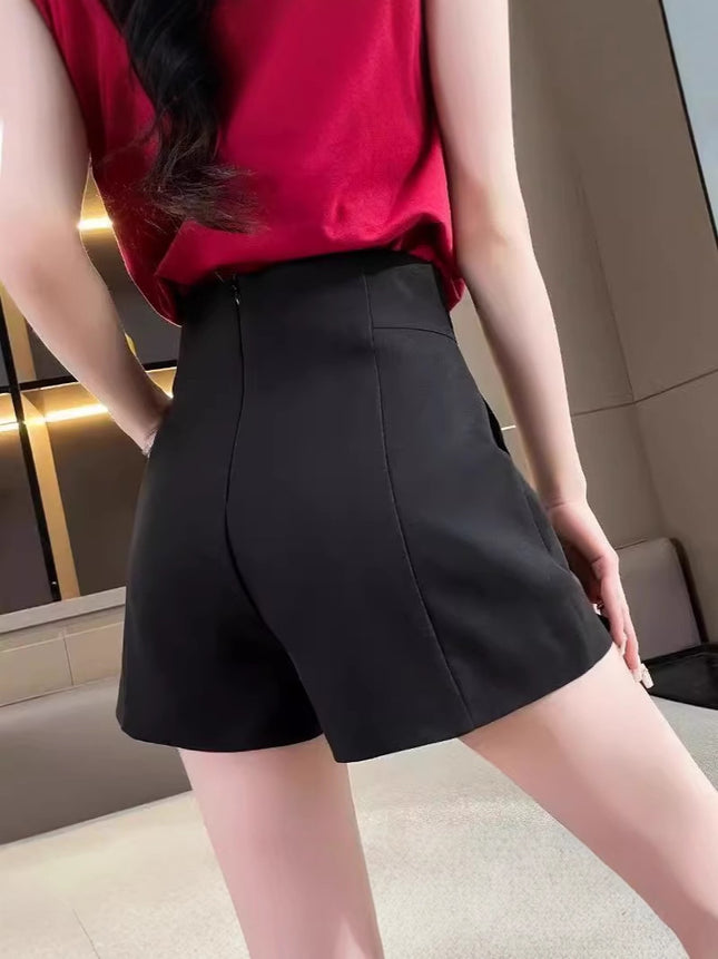 Shorts Women's Spring and Summer Outer Wear 2025 New Arrival Loose Black Suit High Waist A- Shaped plus size Slimming Wide Legs All-Match