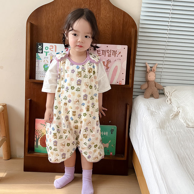 Kids Seersucker Vest Sleeping Bag 100% Cotton Cartoon Bear Dinosaur Puppy Rabbit Summer Anti-Kick Sizes 80-130 / Sac Couchage Gilet Enfant Gaze Coton Cartoon Ourson Dinosaure Chiot Lapin Été Anti-Coup Tailles 80-130