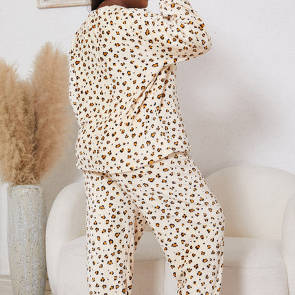 Foreign trade wholesale plus size pajamas leopard flannel pajamas two-piece set warm pullover round neck temu Xiyin cross-border