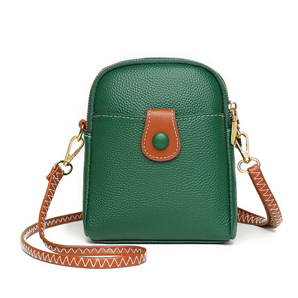 First-Layer Cowhide Mobile Phone Coin Purse Women's 2024 Summer New High-End Simple Women's Casual Crossbody Bag