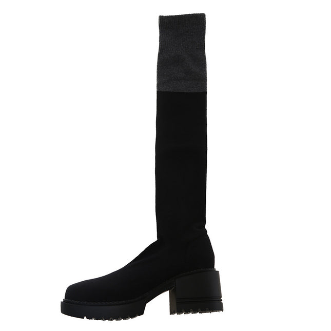 Over-The-Knee Boots for Women 2025 Autum New Internet Celebrity Slim Boots Medium Thick Heel Knitted Elastic Socks Boots Long Boots Large Size