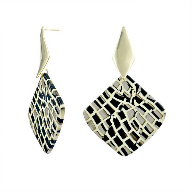 European and American Temperament Exaggerated Black and White Plaid Square Acetic Acid Large Earrings Cross-border Advanced Sense S925 Silver Pin Earrings Earrings