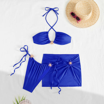 2025 Swimsuit European and American Foreign Trade New Swimsuit Three-piece Solid Color Sexy Split Swimsuit Bikini Women Bikini