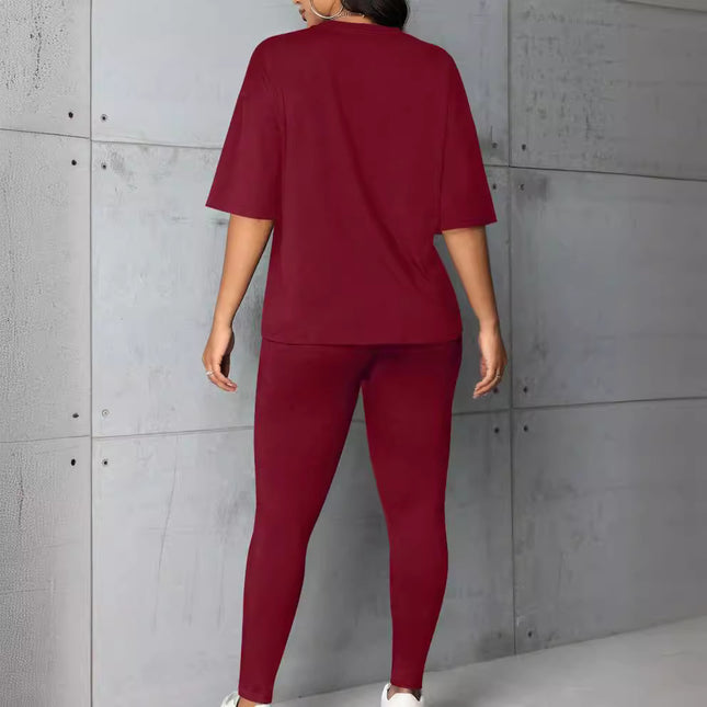 2024 Summer Fashion Versatile Letter Print Casual Loose Short Sleeve Leggings Set Cross-Border Spring and Summer Style