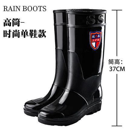 Black High-Tube Men's Rain Boots for Foreign Trade, Waterproof and Non-Slip Kitchen Shoes, Warm Mid-Tube Men's Water Boots, Rain Boots