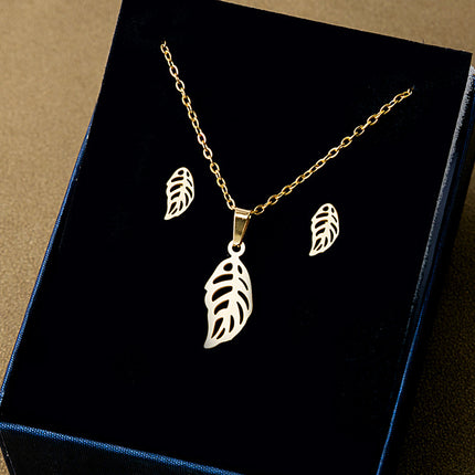 European and American Stainless Steel Earrings Necklace Women's Set Cross Border Geometric Cross Palm Eye Rose Pendant Jewelry