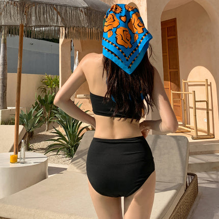 Split Swimsuit Women's Korean-style Bikini New Ins-style Tight-fitting Gathering Hollow-out High-waist Pure-style Bikini for Women