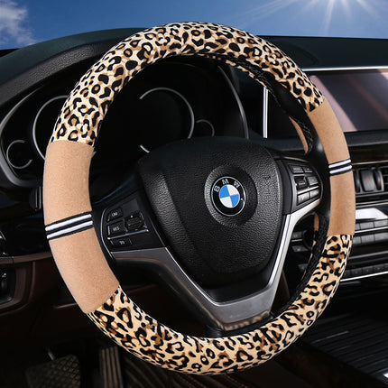 Winter New Steering Wheel Cover Stuffed Warm Handle Cover Fashion Leopard Steering Wheel Cover Car Winter Handle Cover