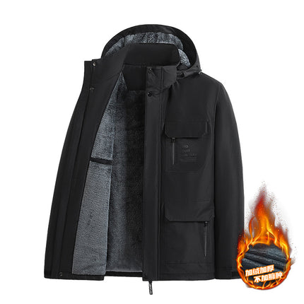 Cross-border outdoor fleece-lined thickened jacket men's fleece-lined thickened warm winter single layer cold-proof waterproof windproof New