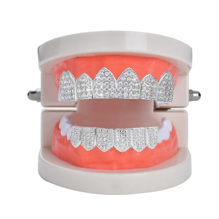 Cross-border Popular Six-tooth Micro-paved Zircon Gold-plated Braces with Pointed teeth Vampire teeth Hip-hop Accessories Braces