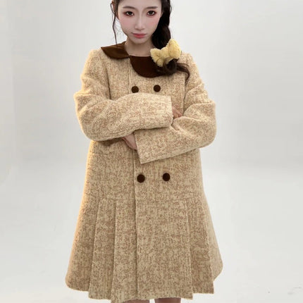 N2507 Smart Muse Down Wool Coat Women's Mid-length dress Girl Duck Down Thickened Niche Winter
