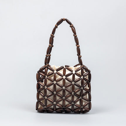 Hand-Woven Bags for Women, Cross-Border Commuting Small Bags, High-End Exquisite Wooden Bead Bags, Export Handbags, Women's Summer Bags
